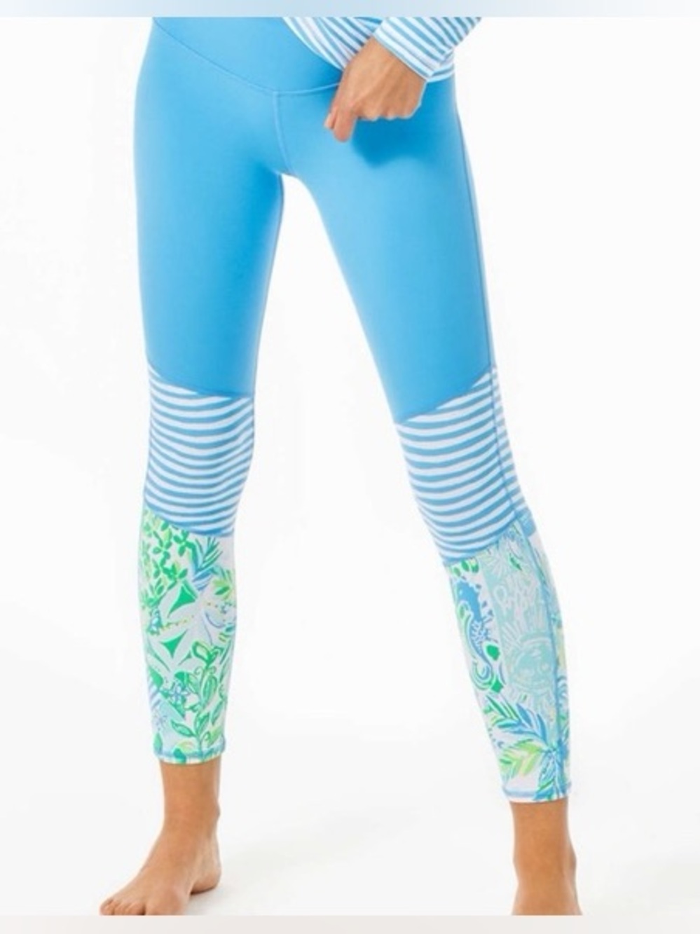 Lilly Pulitzer Light Blue Leggings with Striped & Floral Panels